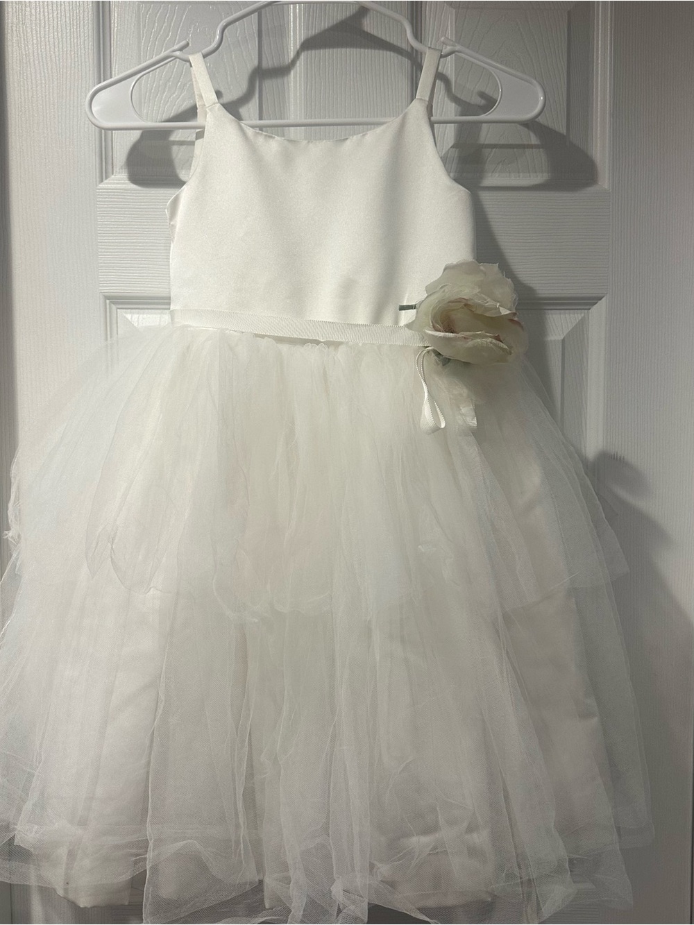 Us Angels White Tulle Flower Girl Dress with Satin Bodice